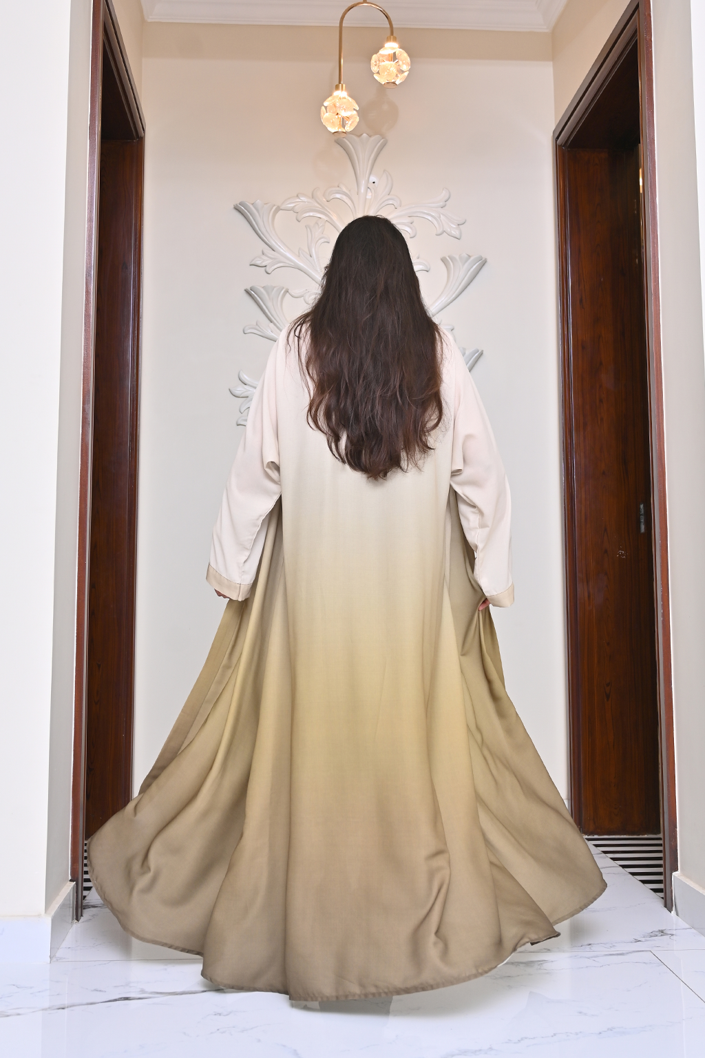 Cream & Gold Tie-Dye Abaya