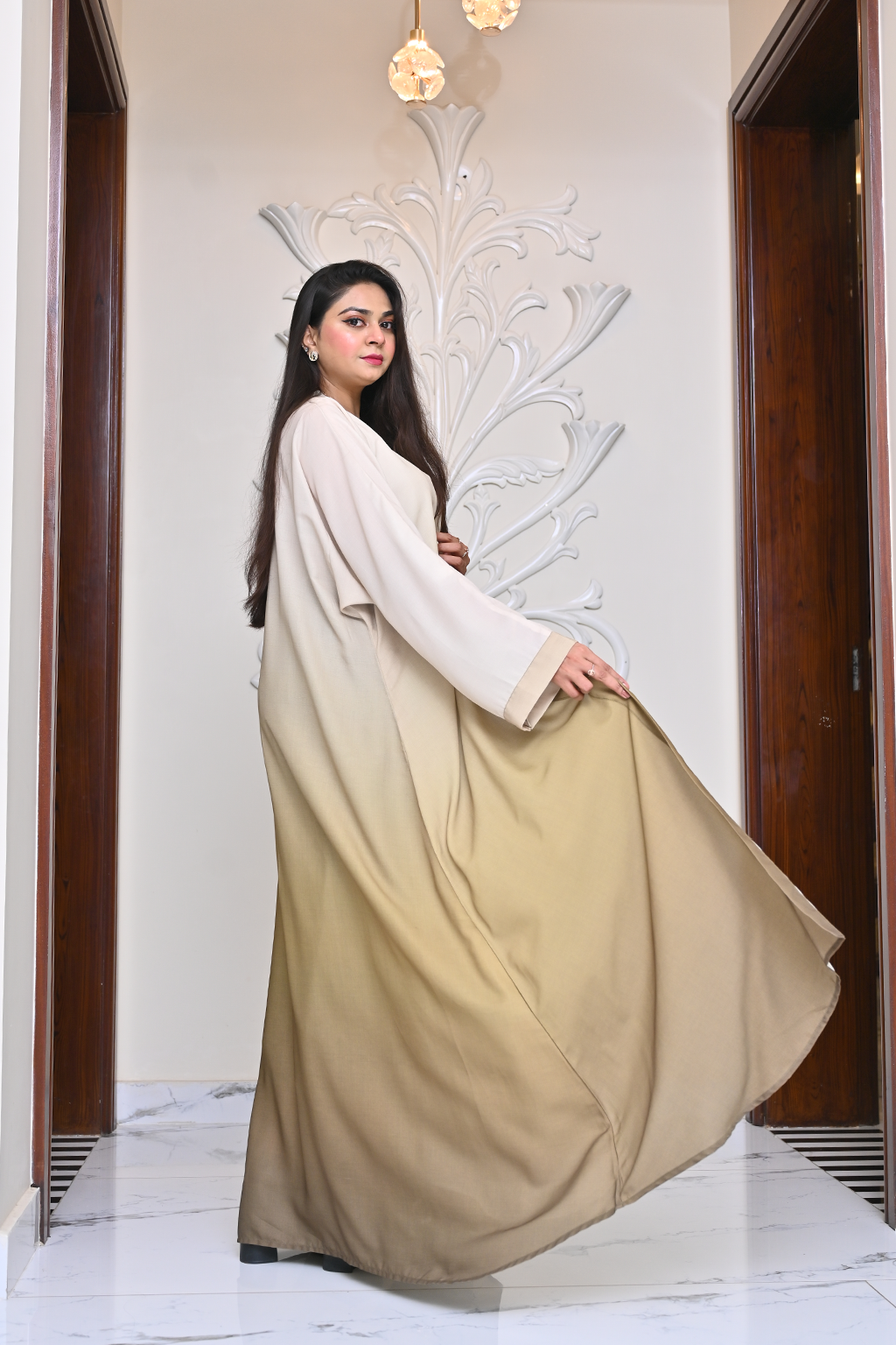 Cream & Gold Tie-Dye Abaya