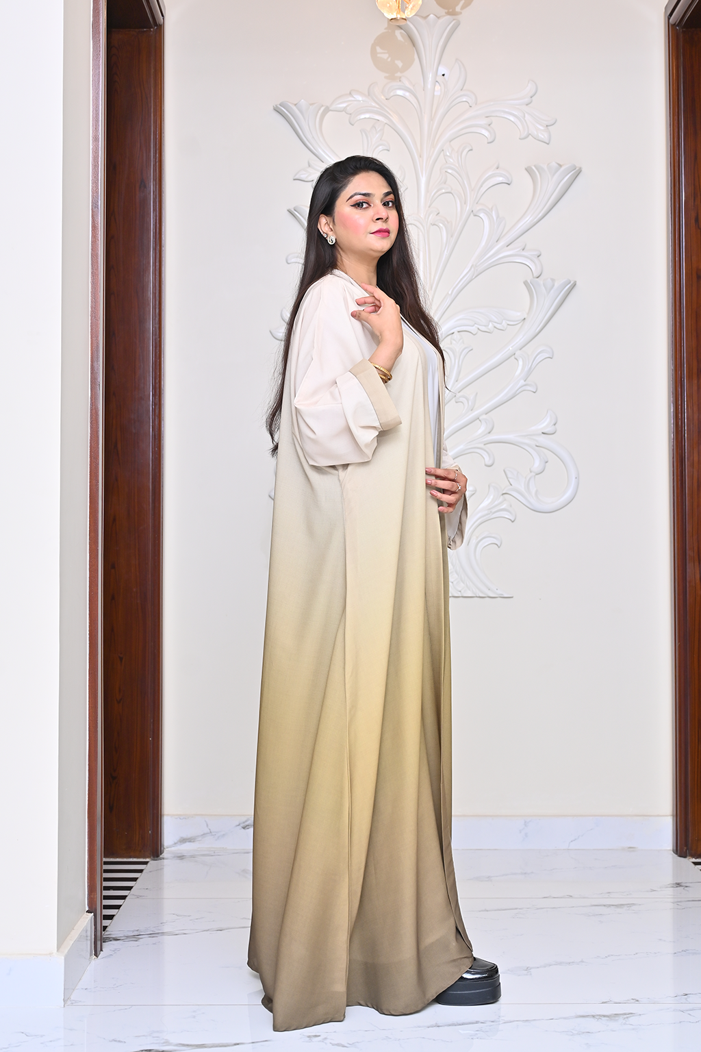 Cream & Gold Tie-Dye Abaya