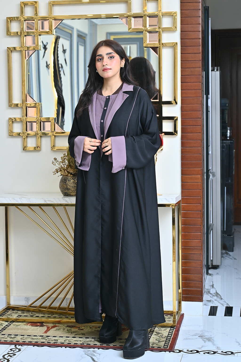 Classic Black Coated Abaya Set