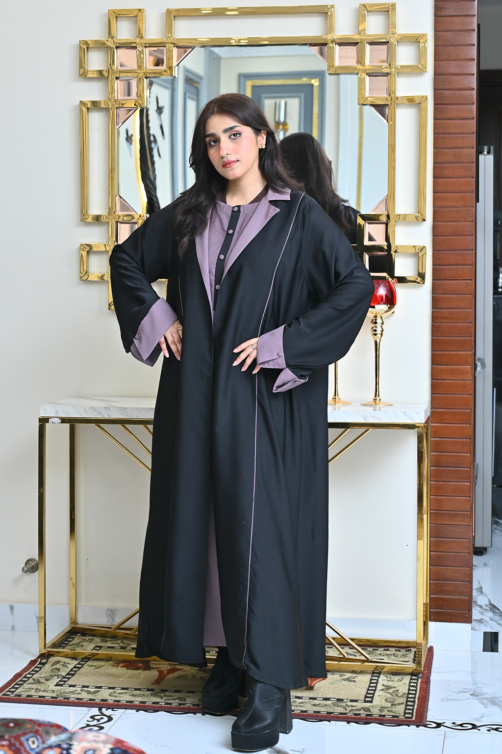 Classic Black Coated Abaya Set