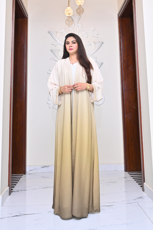Cream & Gold Tie-Dye Abaya